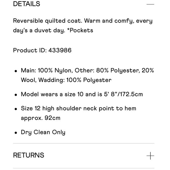 NWOT Wool Reversible Quilted coat - Picture 3 of 7